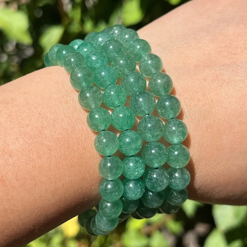8mm stretchable flash green strawberry quartz bracelet‎